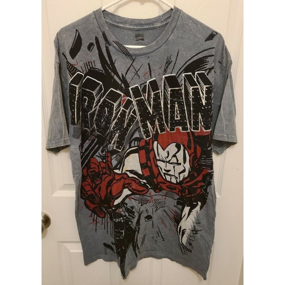 NEW Rare Marvel Iron Man 2011 Men's Short Sleeve AOP T Shirt Gray Acid Wash Sz L